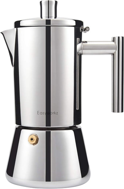 Easyworkz Diego Stovetop Espresso Maker Stainless Steel Italian Coffee Machine Maker 4Cup 6.8 oz Induction Moka Pot