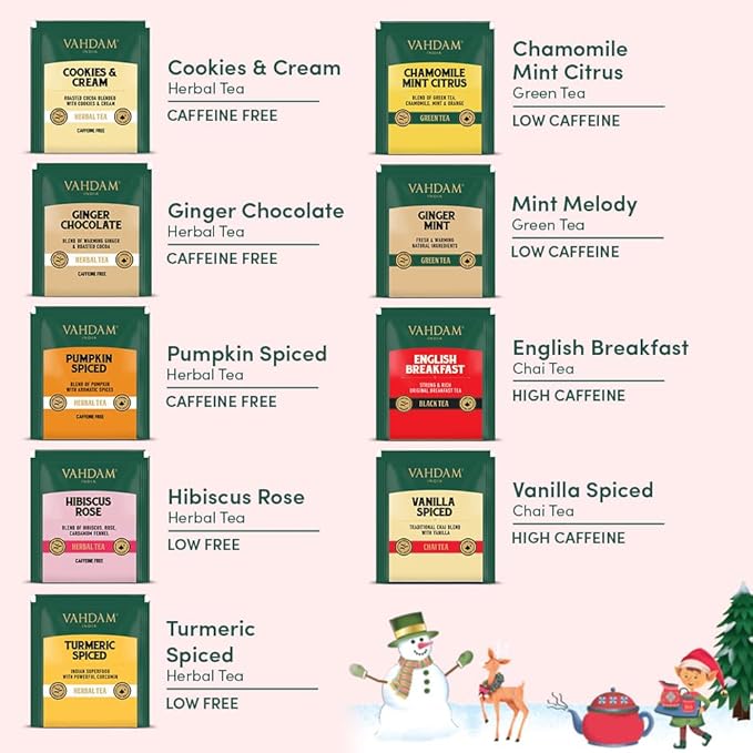 VAHDAM, Merry Christmas Tea Gift Set (9 Individually Wrapped Tea Bags) Limited Edition -Gluten Free, Non GMO | Christmas 2025 Gift Ideas | Christmas Gifts For Women 2025 & Christmas Gifts For Men 2025