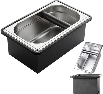 Espresso Coffee Knock Box, Large Size Stainless Steel Coffee Pucks Container, with Noise Reduction Rubber Ring,Silicone Bar for Knocking Portafilter Filter Grinds