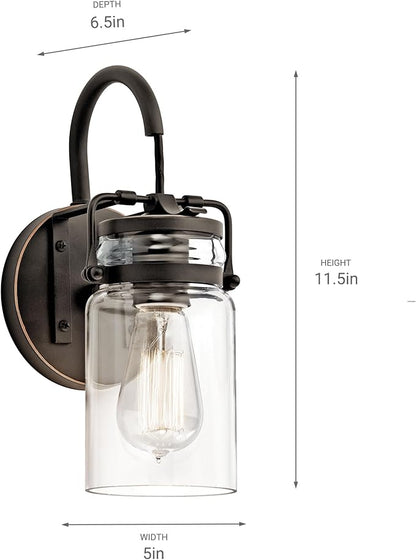 Kichler Brinley 11.5" Wall Sconce in Olde Bronze®, 1-Light, Vintage Wall Mount Light with Clear Glass, (11.5" H x 5" W), 45576OZ