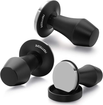 Normcore 58.5mm Coffee Tamper V4 - Spring-loaded Tamper with 15lb / 25lb / 30lbs Replacement Springs - Anodized Aluminum Handle and Stand - Stainless Steel Flat Base