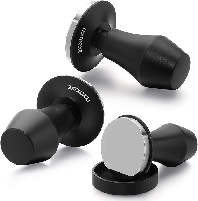 Normcore 58.5mm Coffee Tamper V4 - Spring-loaded Tamper with 15lb / 25lb / 30lbs Replacement Springs - Anodized Aluminum Handle and Stand - Stainless Steel Flat Base