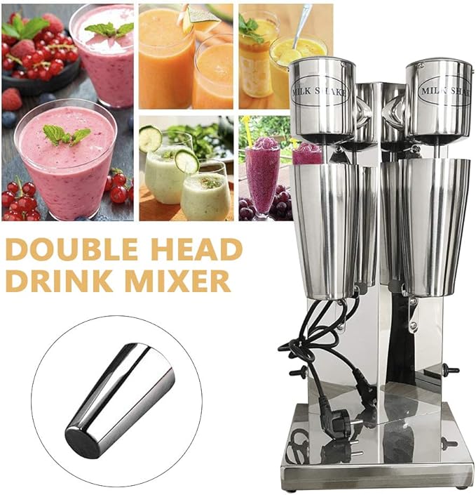 Commercial Stainless Steel Milk Shake Machine, Stainless Steel Milk Shaking Machine, Double Head Drink Mixer 110V (Double Head)