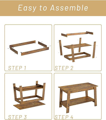 31.5 Inch Coffee Table with 2-Tier Storage – Modern Industrial Farmhouse Coffee Table for Living Room, Compact Durable MDF & Particle Board, Easy Assembly, Black Center Table for Living Room or Office