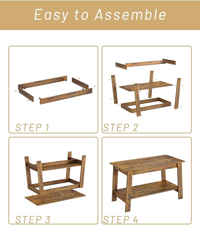 31.5 Inch Coffee Table with 2-Tier Storage – Modern Industrial Farmhouse Coffee Table for Living Room, Compact Durable MDF & Particle Board, Easy Assembly, Black Center Table for Living Room or Office