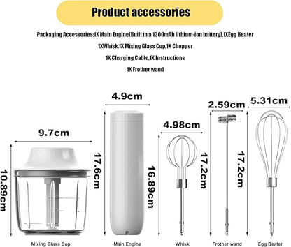Cordless Hand Mixer with Whisk and Forther Wand,Electric Whisk, Milk Frother,Coffee Frother, Whisks for Cooking,Handheld Frother,Food Chopper, Baby Food Maker,4-Speed, 10Oz