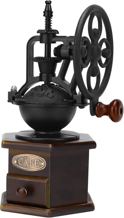 IMAVO Manual Coffee Grinder, Wooden Coffee Bean Grinder with Cast Iron Hand Crank, Antique Design, Perfect for Home, Coffee Shop, Gift