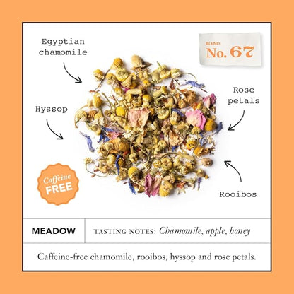 Steven Smith Teamaker Meadow No. 67, Chamomile, Rooibos, Hyssop & Rose Petals, Herbal Tea Blend, Caffeine-Free, Sugar-Free, Sustainably Grown, Tea Bags, 36 Sachets, 0.85oz each