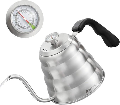 Pour Over Coffee Kettle with Thermometer for Exact Temperature 40 fl oz - Premium Stainless Steel Gooseneck Tea Kettle for Drip Coffee, French Press and Tea - Works on Stove and Any Heat Source