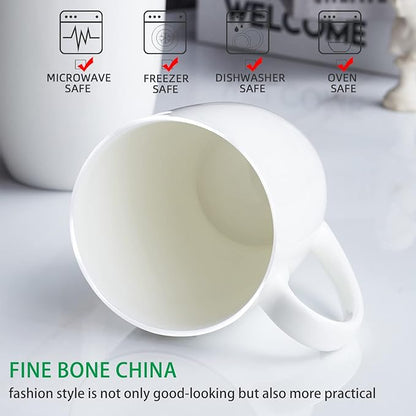 Chulan White Thin Over 45% Bone Content Fine Bone China Coffee Mugs 10 oz, Lightweight Porcelain Cups for Espresso Latte Mocha Cappuccino, Luxury Ceramic Tea Cup, Set of 2 Dishwasher Microwave Safe
