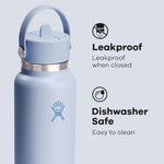 Load image into Gallery viewer, Hydro Flask Water Bottle - Insulated Stainless Steel - Wide Mouth Flex Straw Lid, Non Spill, Leakproof and Refillable in 32 Oz Surf Blue