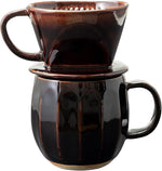 Load image into Gallery viewer, Asayu Japan Ceramic Coffee Pour Over Maker Set in Chocolate Brown, Slow Brewing Paper Filter Holder and Dripper with 3 Holes for Coffee and Tea (Complete 2PCS Set)