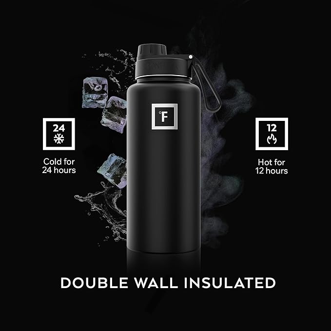 IRON °FLASK Camping & Hiking Hydration Flask with Spout, Wide Mouth Insulated Stainless Steel Sports Water Bottle - 32 oz Day & Night