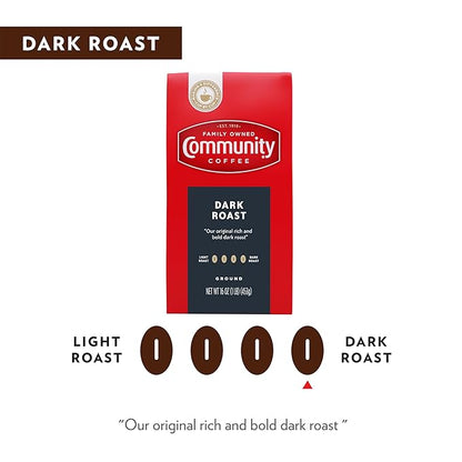 Community Coffee Dark Roast Ground Coffee, 16 oz Bag (Pack of 2)