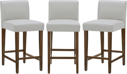 CHITA Counter Height Bar Stools Set of 3, 27" H Seat Height Upholstered Barstools, PU Leather in Creamy Grey