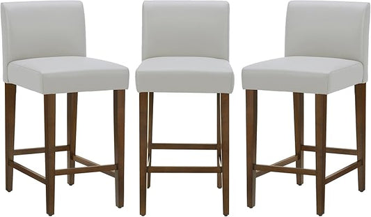 CHITA Counter Height Bar Stools Set of 3, 27" H Seat Height Upholstered Barstools, PU Leather in Creamy Grey
