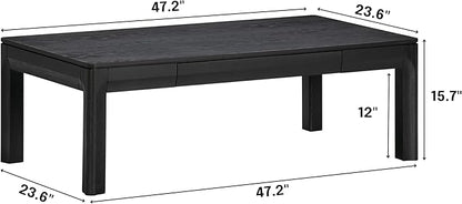 NTC Flow Modern Wooden Rectangle Coffee Table with Hidden Drawer – Waterproof & Heat Resistant, Burnt Black