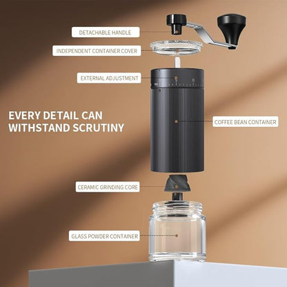 Hand Coffee Grinder Conical Burr for Espresso French Press Pour Over Double Bearing External Adjustment Capacity 25g (Ceramic Burr-Black)
