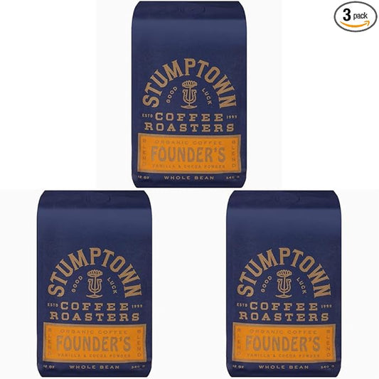 Stumptown Coffee Roasters, Medium Roast Whole Bean Coffee - Founder's Blend, Flavor Notes of Vanilla and Cocoa Powder, 24 Ounces (2 Bags of 12 Ounces)