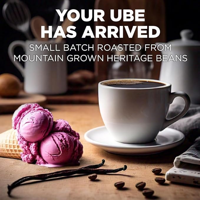 Maud's Vanilla Ube Flavored Coffee Pods, 18 ct, Medium Roast Flavored Coffee in Recyclable Single Serve Pods – 100% Arabica Beans, Compatible with Keurig K Cups Maker