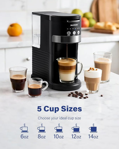 SHARDOR 3 in 1 Single Serve Coffee Maker, K Cup Pod Coffee Maker Compatible with Grounds & Teas, 6 to 14oz Brew Sizes, 40oz Removable Water Tank, Easy to Use, Black