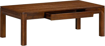 NTC Flow Modern Wooden Rectangle Coffee Table with Hidden Drawer – Waterproof & Heat Resistant, Dark Walnut