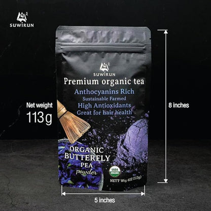 Suwirun Organic Butterfly Pea Powder 4oz – Natural Blue Tea & Superfood – Perfect for Color-Changing Drinks, Baking & Lattes – Premium Thai Herb