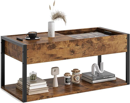 Coffee Table, 40" Center Table with Storage Shelf, Rectangle Coffee Table, for Living Room, Toolless, Easy Assembly, Simple Style, Rustic Brown (Colonial)