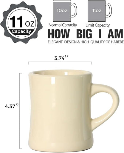 harebe Retro Coffee Cup Set of 4, 10 OZ Heavy Classic Ceramic Diner Mugs Set with Handle for Coffee, Tea, Cocoa, Milk, Latte（Cream）