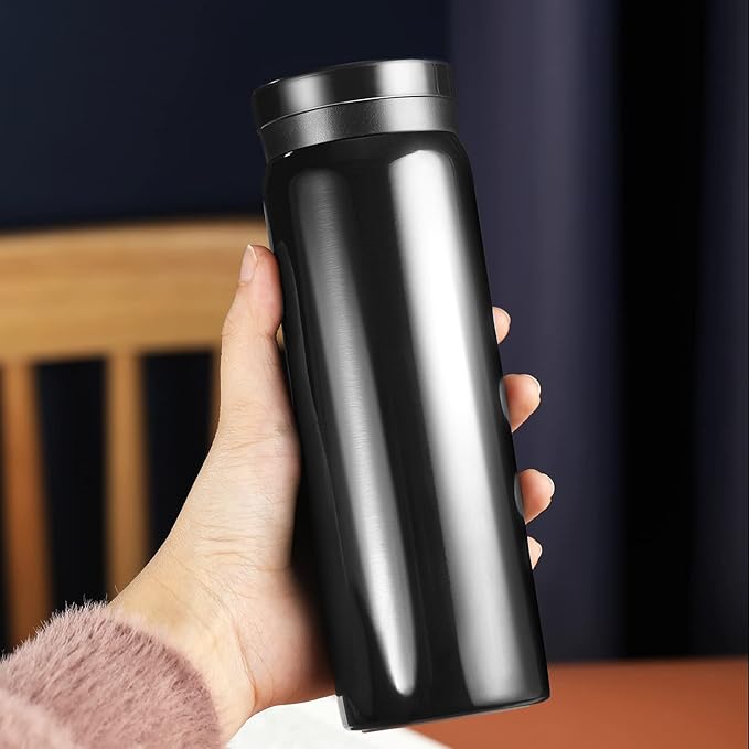 Mini Thermos Cute Water Bottle - 7 oz Tiny Insulated Vacuum 18/10 Stainless Steel Small Flask - Leak Proof & Spill Proof & Keeps Cold and Hot for Drink, Coffee, Tea - Black