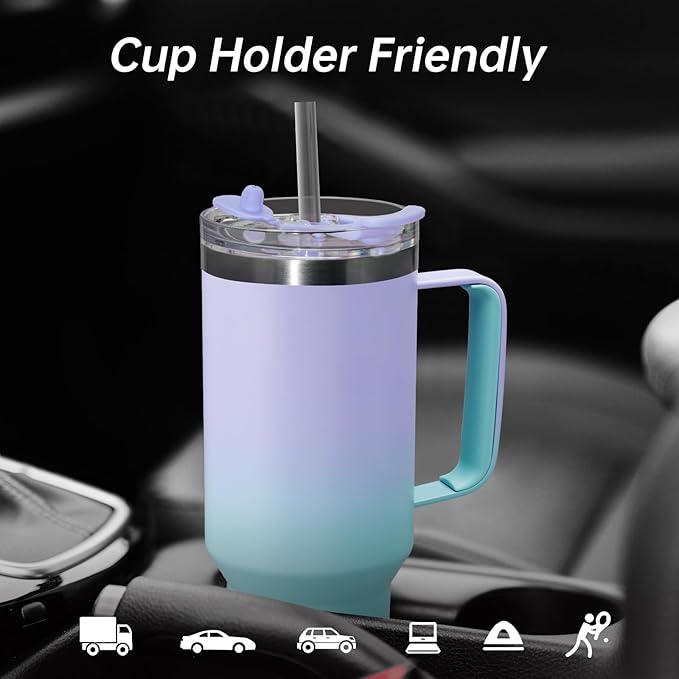 COKTIK 40 oz Tumbler With Handle and Straw Lid, Vacuum Insulated Travel Coffee Mug Stainless Steel Insulated Cup for Beverages, Leak-proof, Cupholder Friendly (Sweet Candy)