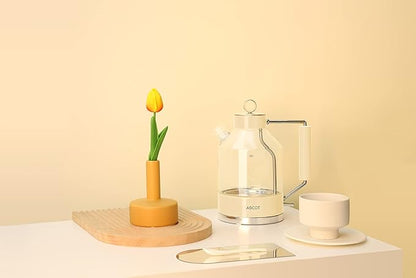 Electric Kettle, ASCOT Glass Electric Tea Kettle 1.5L 1500W Retro Tea Heater & Hot Water Boiler, No Plastic, BPA-Free, Cordless, with Auto Shut-Off and Boil-Dry Protection (Creme)