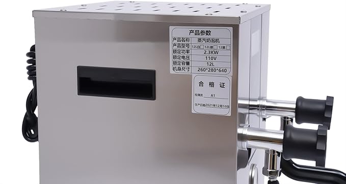 2500W 12L Commercial Milk Frother, Electric Steam Milk Frothing Machine, Steam Boiling Water Machine, Espresso Coffee Milk Foam Maker for Tea Shops, Cold Drink Shops, Bars