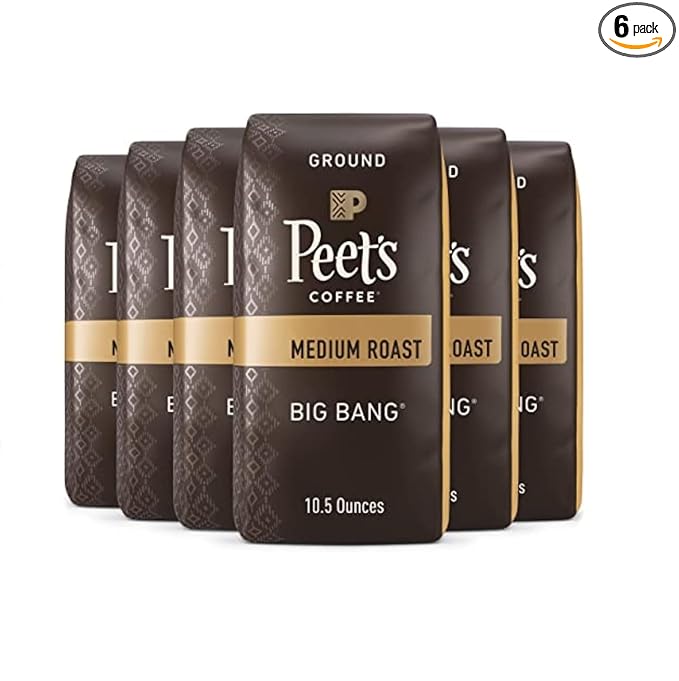 Peet's Coffee, Medium Roast Ground Coffee - Big Bang 63 Ounces (6 Bags of 10.5 Ounces)