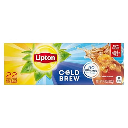 Lipton Cold Brew Iced Tea Bags, Family Size Zero Calories, Easy-To-Make with no boiling needed, 132 Total Tea Bags (22ct - Pack of 6)