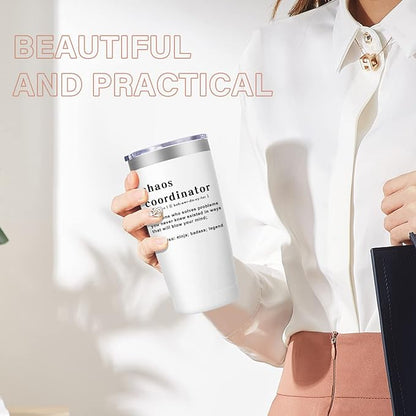 Chaos Coordinator Tumbler Cup,Christmas Unique Gift Idea for Boss Lady,Teacher,Nurse,Gift for Mom,Coworker Gifts,Birthday,Thank You Gifts for Women, 20 oz Travel Mug