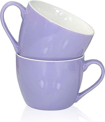 MECOWON 30 OZ Porcelain Coffee Mugs, Set of 2 Large Mugs for Soup, Cereal and Salad (Purple)