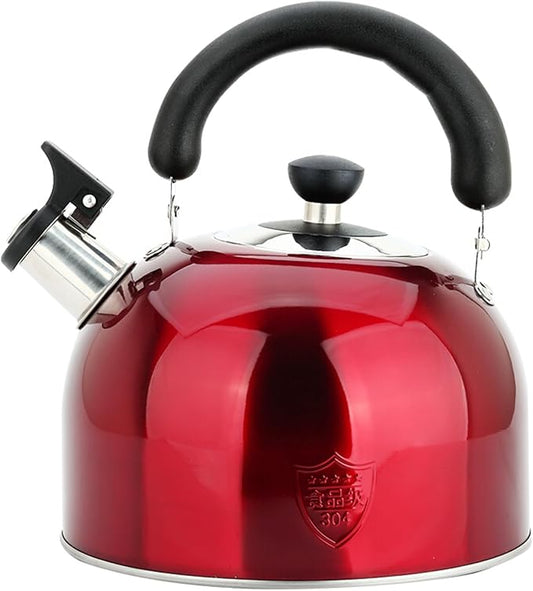 3.75 Quart/4L Whistling Tea Kettle,Stainless Steel Teakettle Teapot for Stovetop,Vintage Tea Kettles with Touch Ergonomic Handle(Red)