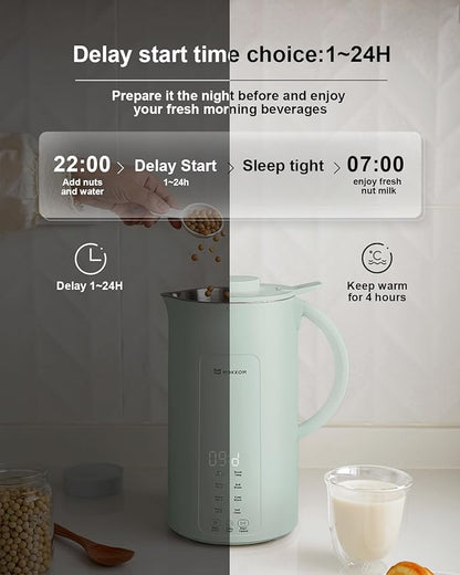 MOKKOM Nut Milk Maker, 42oz Automatic Almond Milk Machine for Homemade Plant-Based Milk, Oats, Soy, Dairy Free Beverages, Soy Milk Maker with Delay Start/Keep Warm/Self-Cleaning/Boiling, Green