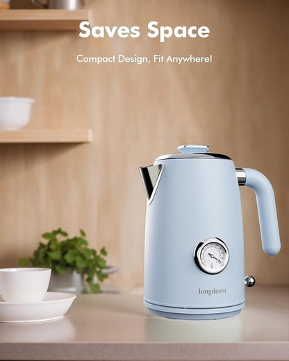 1L Small Electric Kettles Stainless Steel, Portable Travel Mini Hot Water Boiler Heater, Cool Touch Teapot, Auto Shut-Off & Boil-Dry Protection for Cooking, Business Trip and More, Blue