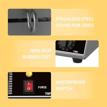 2400W Double Head Waffle Maker with Temperature & Time Control, Stainless Steel Commercial Waffle Iron with Non-Stick Coating for Home Cafe Restaurant Snack Bar Party Food Stall