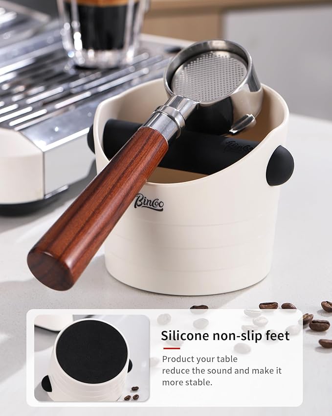 Bincoo Small Coffee Knock Box 4.5 Inch - Espresso Accessories for Coffee Grounds Container - Multifunctional, Suitable for Home & Bar.(White)