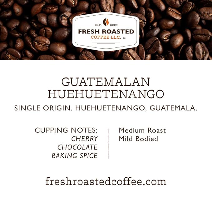 Fresh Roasted Coffee, Guatemala Huehuetenango | 12 oz | Single Origin | Medium Roast | Kosher | Whole Bean