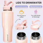 Load image into Gallery viewer, SENDESTAR 40oz Stainless Steel Water Bottle(Cold for 48 Hrs, Hot for 24 Hrs),Double Wall Vacuum Insulated Bottle with Straw Lid, Spout Lid and Flex Cap, Fit in Any Car Cup Holder TXIN-40-Laser Pink
