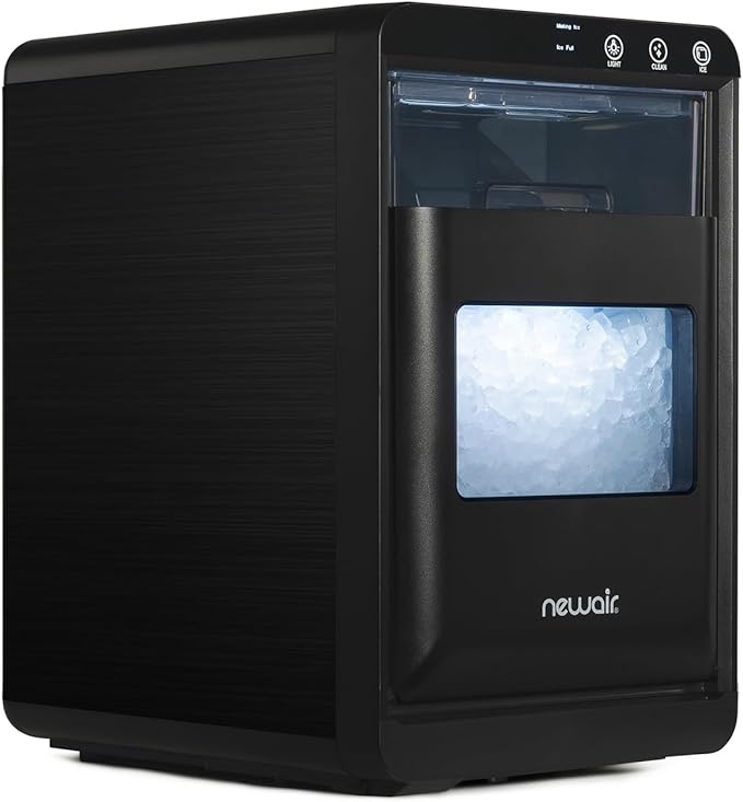 Newair Nugget Ice Maker Countertop, 44 lbs in 24 Hours Ice Machine Nugget, Self Cleaning Ice Maker in Black Stainless Steel, Perfect for Home Bar, Kitchen Countertop, RV, Home Office