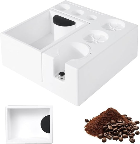 PUSEE Espresso Knock Box & Tamp Station, 9 in 1 Espresso Organizer, Fit 51,54,58MM Tamper, Distributor, Portafilter & Puck Screen Accessories, Detachable Knock Box
