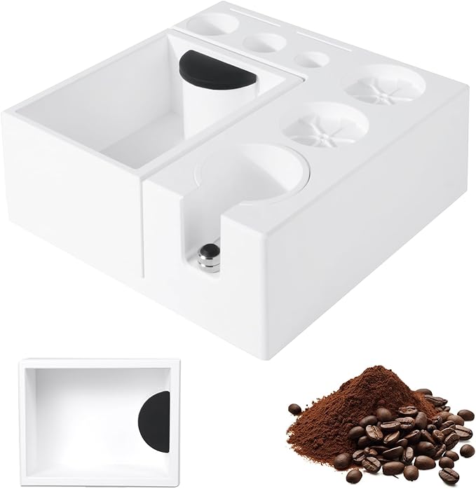 PUSEE Espresso Knock Box & Tamp Station, 9 in 1 Espresso Organizer, Fit 51,54,58MM Tamper, Distributor, Portafilter & Puck Screen Accessories, Detachable Knock Box