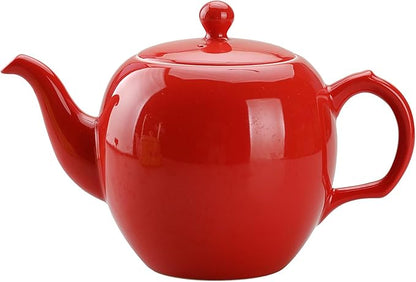 Antique Ceramic Teapot Coffee Pot with Infuser, 400ml (1-2 cups) Small Porcelain Tea Pots for Loose Leaf Tea, with Removable Stainless Steel Strainer and Lid for Gift (Red)