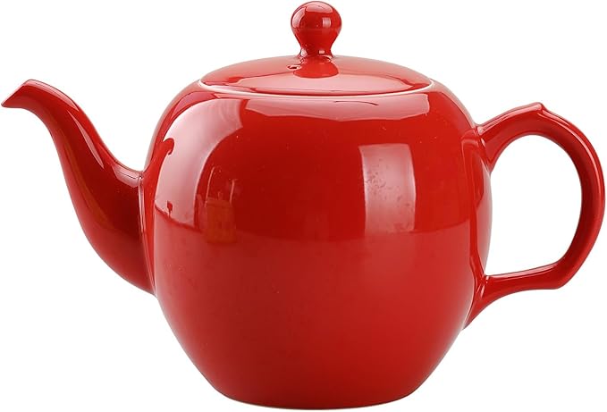 Antique Ceramic Teapot Coffee Pot with Infuser, 400ml (1-2 cups) Small Porcelain Tea Pots for Loose Leaf Tea, with Removable Stainless Steel Strainer and Lid for Gift (Red)