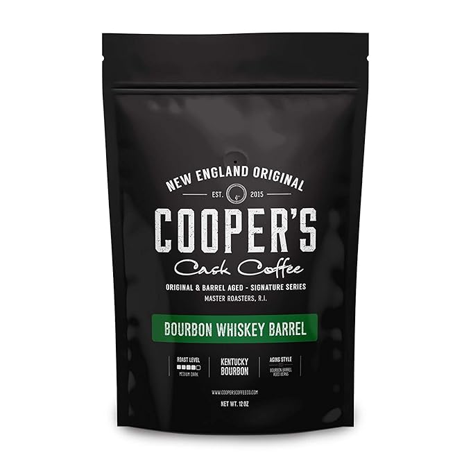 Bourbon Whiskey Barrel Aged Coffee Beans, Ground, Single Origin Colombian Coffee Aged in Kentucky Bourbon Whiskey Barrels - 12 oz Bags